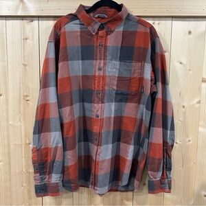 Columbia Gorpcore Plaid Flannel Shirt Large Orange Grey Hiking Outdoor